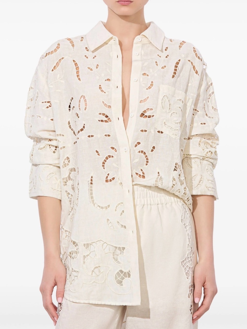 Alice and Olivia Ivory Eyelet Linen Button-Up Shirt